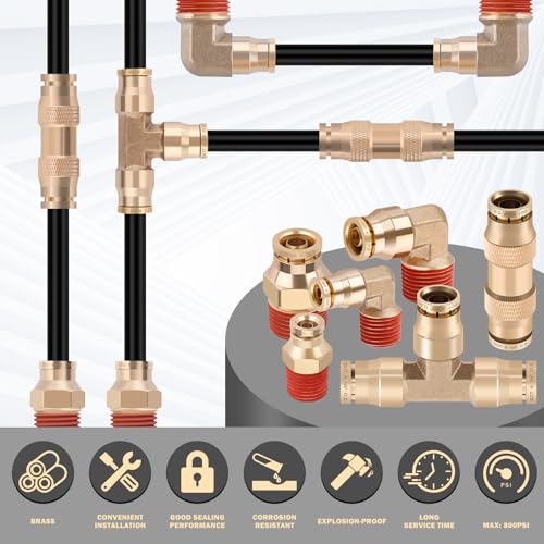 CheeMuii 32 Pcs Brass DOT Air Line Fittings with 1/4" & 3/8" DOT Air Hoses - size: 2ROLL-35PCS