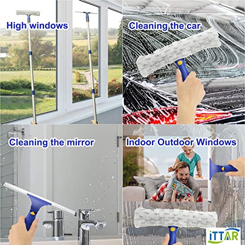 ITTAR Window Squeegee Cleaning Kit with 60" Extension Pole & Rotatable Head - color: Blue&white