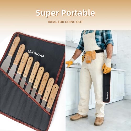 7-piece Caulking Spatula with Wooden Handle, Professional Stainless Steel Caulk Tool Set Finishing Tools, Streamline Spatulas for Caulk Application - color: 7PCS