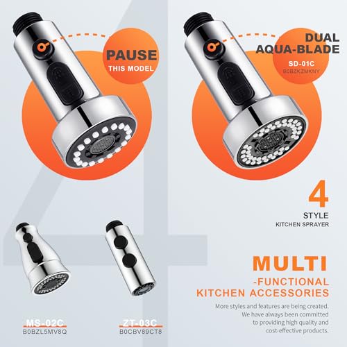 TIORIY Kitchen Faucet Spray Head Replacement with 15 Adapters, Plastic Spray Nozzle for Kitchen Faucet 3 Modes, Compatible with American Standard Faucets, Pause Mode (Chrome) - color: Chrome, style: Pause