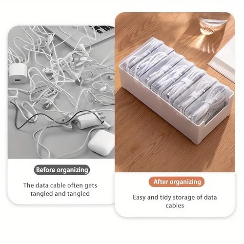 7 Case Cable Storage Box with Cable Straps and Label Stickers, Travel Cord Organizer for Charging Cables, USB Wires, Earphones – Drawer Organization for Home & Office (7 Cases + 7 Cable Straps)