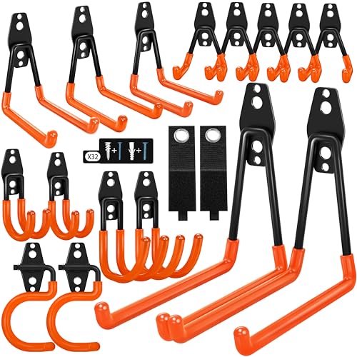 18 Pack Garage Hooks Heavy Duty - Anti-Slip Coating - color: Orange, size: 18pack
