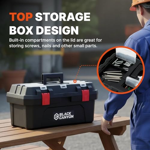 Black Canyon 19 Inch Portable Plastic Tool Box, 19 in × 9.6 in × 8.3 in, Padlockable 1 Piece 19 in - size: 19 IN/PLAS
