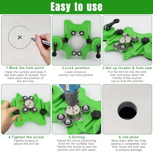 Diamond Hole Saw Kit,16 PCS Tile Hole Saw Kit with Double Suction Cup Guide