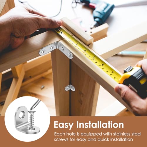 72Pcs Universal Corner Bracket Set, 48Pcs L Bracket(Small + Medium) 24Pcs Triangular Support Brackets with 312 Screws, Multi Use Predrilled Hole Metal Hardware Corner Brace for Drawer, Cabinet,Table,