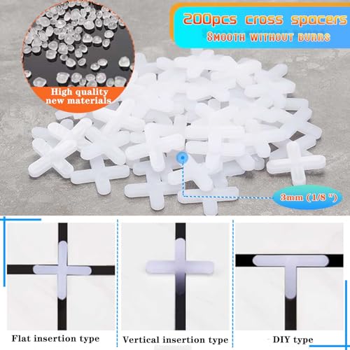 50pcs Tile Leveling System Reusable+200pcs Cross Tile Spacers 1/8"+50pcs Replaceable Spare Steel T-Pin 1/16 Ceramic Tile Tools Plastic Shims Floor Installation Leveler Kit Adjustable Universal - color: 50pcs - 200