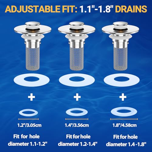 2PCS Bathroom Sink Stopper Strainer, Pop-Up Bathroom Sink Drain Strainer with Removable Stainless Steel Hair Catcher Basket, Universal Fit for US Bathroom Sinks, Bathtubs, Showers & Floor Drains - color: 2pcs