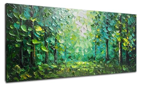 zoinart Green Midsummer Forest Oil Painting Canvas Wall Art 24×48 inches Large Nature Landscape Artwork for Living Room Bedroom Office Home Wall Decor - color: YH-B205