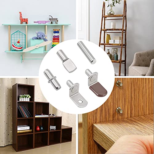 102Pcs Shelf Pins Pegs Kit,6 Styles Nickel Plated Shelf Support Pegs,Bookshelf Pegs for Shelves,L-Shaped Clips with Rubber Sleeve,Shelf Pins Holders for Furniture Glass Corner & Closet(5mm & 1/4inch) - style: 6 Style-Silver-102 Pcs
