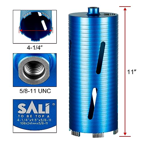 SALI Diamond Core Drill Bits 4 1/4" Diameter 10"/254mm Drilling Depth 5/8-11" Thread Core Bit Turbo Laser-Welded Segments for Cured Concrete with Brick, Block, Masonry with Two Adapters - size: 4 1/4 inch