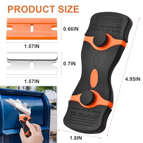 2 Pack Razor Blade Scraper Tool, 2-in-1 Razor Scraper With 60 Pcs Razor Blades 20 Pcs Metal and 40 Pcs Plastic Razor Blades, Cleaning Scraper Tool, Cooktop, Paint, Glass Scraper, Decal, Sticker, Label