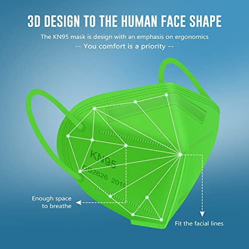 WWDOLL KN95 Face Mask 25 Pack, 5-Layers Breathable Disposable KN95 Masks - color: Green