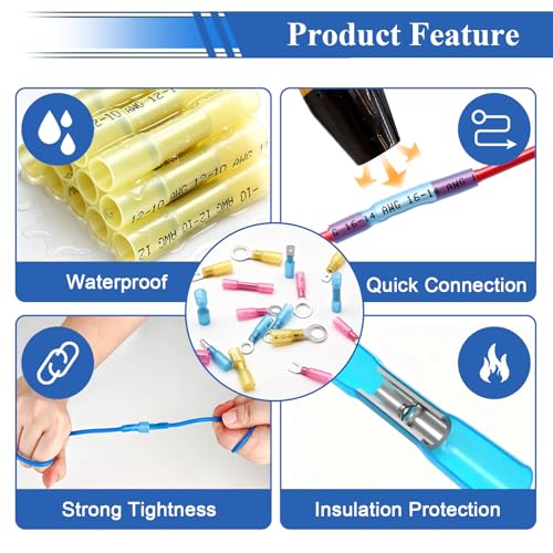 smseace 620Pcs Heat Shrink Wire Connectors Kit with Crimping Tool,Waterproof Electrical Crimp Ring Fork Spade Bullet Butt Splice Terminal for Automotive Boat Stereo Industrial Equipment - size: 620Pcs