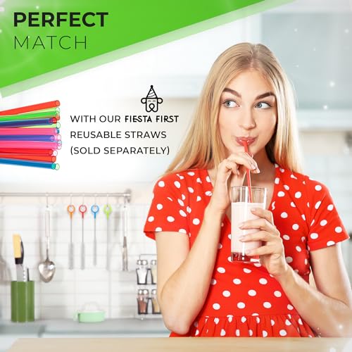 Buenalife Heavy Duty Cleaning Brushes Set of 4 - Extra Long Straw Cleaners for Metal and Plastic Reusable Drinking Straws, to Clean Small Spaces, Sippy Cups, Water Bottles - Sturdy Hard Brush Bristles - color: Blue & Red