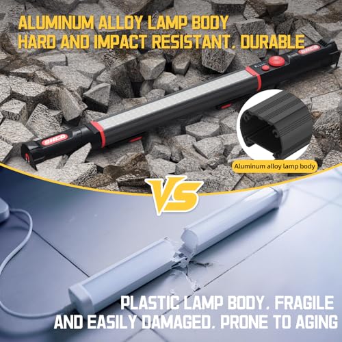 Magnetic work light,5200mAh Long size Rechargeable LED Work Light with Magnetic Bases&HangingHooks,Aluminum Alloy Magnetic light bar with 4Lighting Modes, For Car Repairing/Inspection/Garage