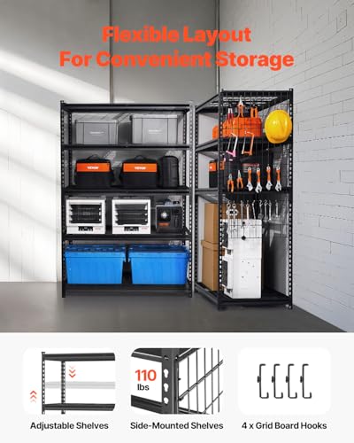 VEVOR Storage Shelves, 3000 lbs, 5 Tier Heavy Duty Garage Shelving, 24" D x 48" W x 72" H Adjustable Metal Shelves for Industrial Shelving Unit Utility Shelf, for Kitchen, Warehouse, Basement, Black - color: Black, size: 24" D x 48" W x 72" H