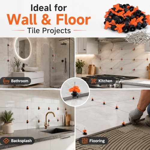 50 Sets Reusable Tile Leveling System Kit with Wrench, 1/16 Inch Tile Spacers and Leveling Clips, Anti Lippage Tile Leveler Tool for Floor Wall Installation, Ceramic Porcelain Tiles
