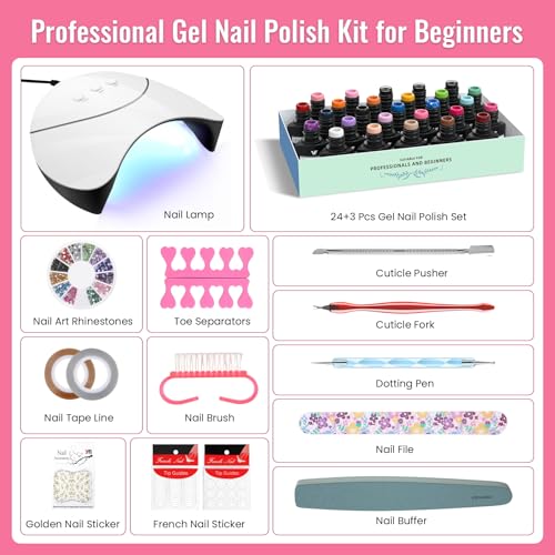 VANREESA 42 Pcs Gel Nail Polish Kit with U V Light 24 Colors Gel Polish Nail Set Glossy & Matte Top Coat Complete Nail Kit with Manicure Tools for All Seasons Gifts for Women Girls - color: Classic & Stylish Collection