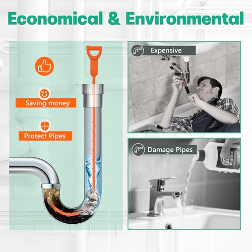 Drain Snake Hair Drain Clog Remover - 3 Pack Shower Sink Unclogger Tool - color: Orange, style: 3 Pack