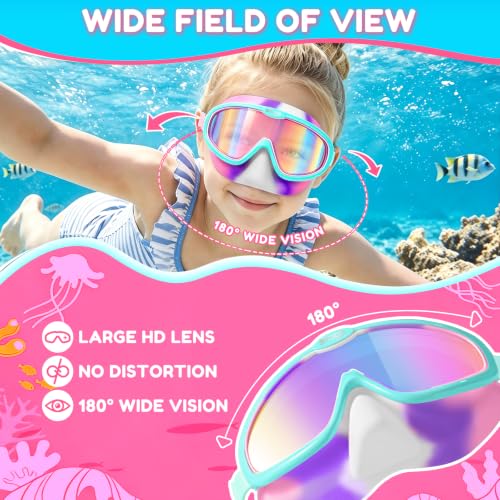 Seago Kids Swim Goggles with Nose Cover 2 Pack for 3-14 Anti-Fog Clear View - color: Blue & Cyan