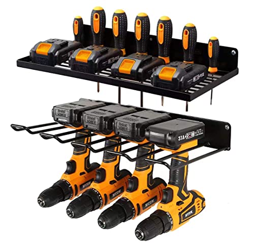 UU-Major Power Tool Organizer with Charging Station,Drill Holder Wall Mount,Garage Storage Shelves for Organization and Storage,Heavy Duty Pegboard Wall Organizer Set Solid Metal Black… - style: 1shelf+1rack
