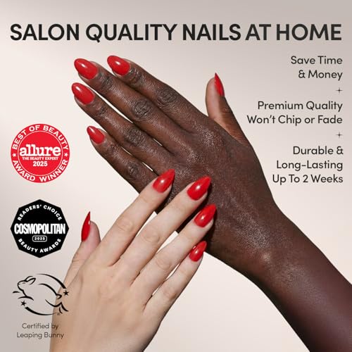 Glamnetic Press On Nails - Short Almond, Glazed Fake Nails 30 Pc Full Kit - color: 3X - Red Flag