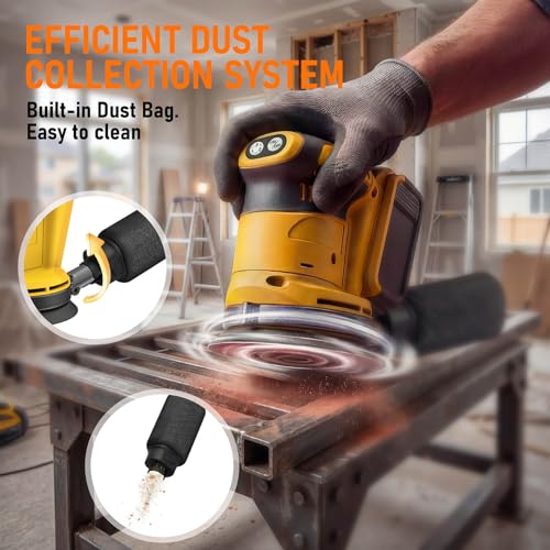 Cordless Random Orbital Sander Compatible with DeWalt 20V MAX Battery (No Battery) 5-Inch Brushless Electric Sander with 3-Speed & Dust Collector, for Woodworking, Metal& DIY Sanding