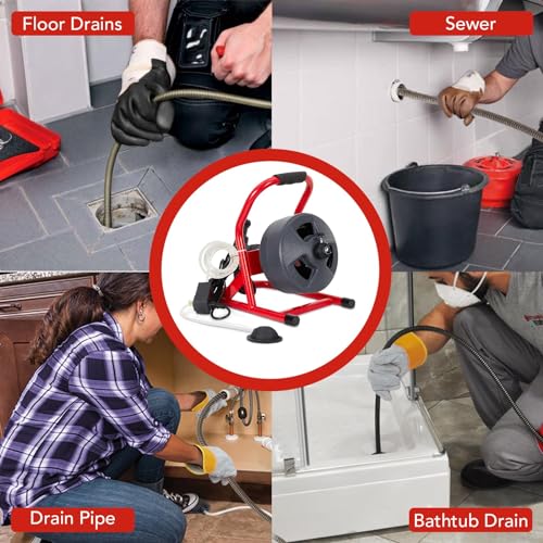 Drain Cleaner Machine 50Ft x 5/16 Inch, Electric Drain Auger Professional, Foot Switch with 6 Cutters, Glove, Drain Auger Cleaner Sewer Snake for 3/4 to 3 Inch Pipes - style: L