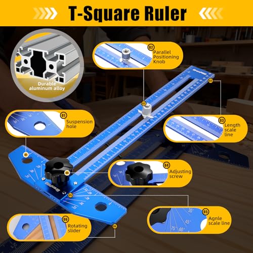 GRENPRO Speed Combination T-Square Woodworking Carpenter Angle Finder Ruler - color: Blue