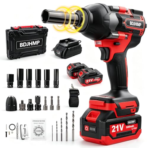 Cordless Impact Wrench 1/2 Inch, 1500 N.m/1106ft-lbs Brushless Impact Gun - color: Red With Battery