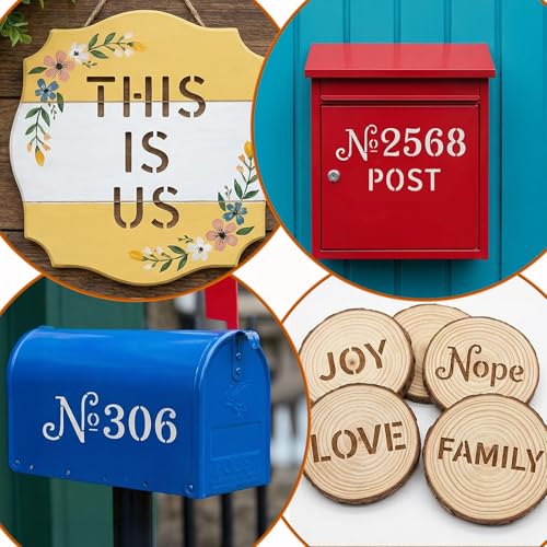 Metal Stencils for Wood Burning, 2 Pcs Stencils for Engraving Pen & Wood Burning, 4x7 Inch Reusable Alphabet Number Font Templates for Metal Leather Glass DIY Crafts