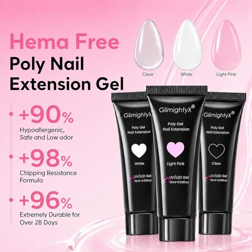 GlimightyX Poly Gel Nail Starter Kit with UV Light, Sandwich Dual Forms - color: 04- 3 Colors Complete Polyge Nail Starter Kit