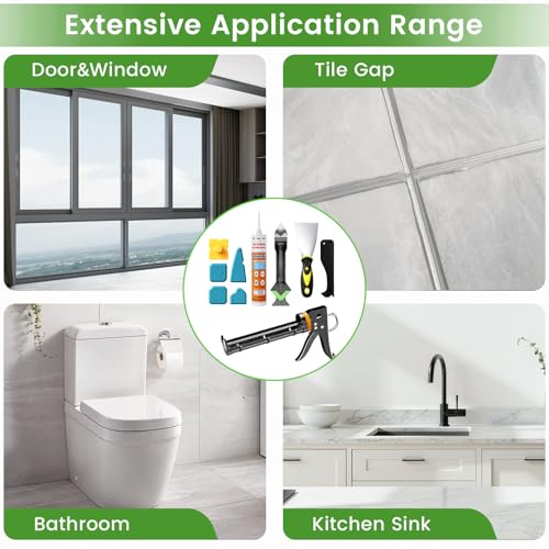 Professional Caulk Gun Kit with Caulk Remover & Silicone Sealant - 5 in 1 Caulking Tool Set for Caulking Removal, Includes Caulking Gun Tool, Silicone Scraper