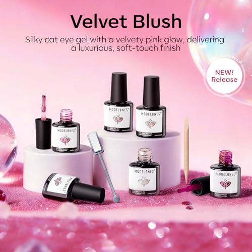 modelones Cat Eye Gel Nail Polish, Nude Glitter Red Pink Purple Cateye Gel - color: A-1 Velvet Blush