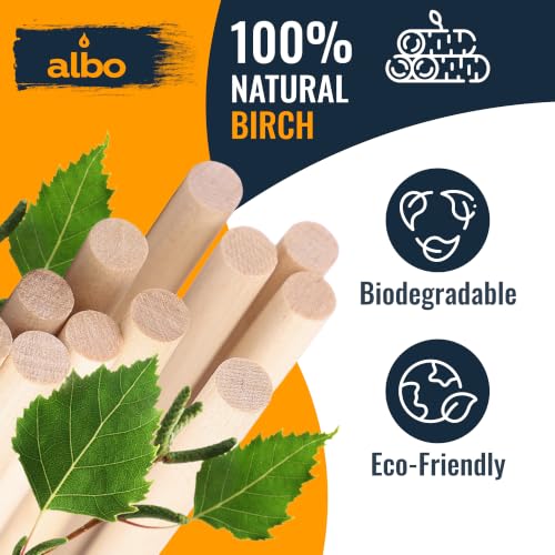 ALBO 1/2" x 6" Wooden Dowel Rods, 25 PCS Birch Natural Thin Hardwood Dowels - size: 1/2" x 6" 25 Pcs