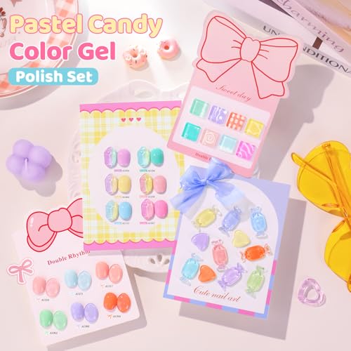 Double Rhythm 28Pcs 0.5Oz Gel Nail Polish Set Same Color Same Bottle Gel Polish Kit Nail Art Manicure Salon DIY at Home for Women (Pastel Candy Collection-T24-5) - color: Pastel Candy