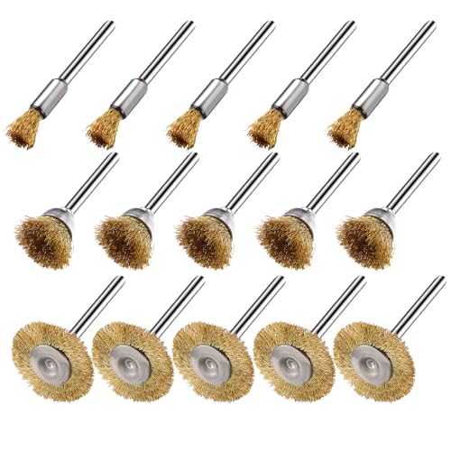 15 Pieces Copper Wire Brushes, Wire Brush Wheel, Mini Brass Brushes for Dremel Rotary Tools (1/8 Inch Mandrel) - color: gold