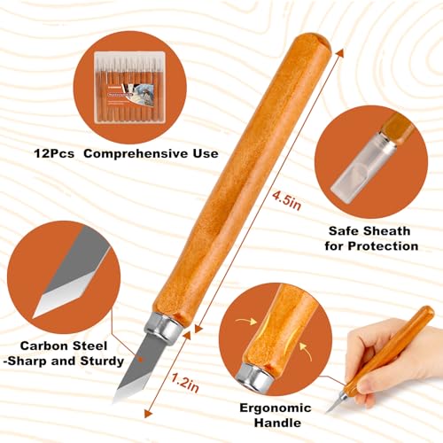 Wood Carving Tools, 14Pcs Wood Carving Knife Kit Carbon Steel, Wood Chisels Set for Pumpkins Soap Sculpture Carving DIY (12 Styles)