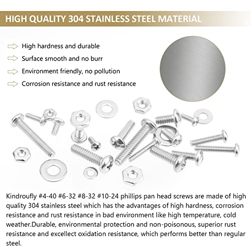 722 Pieces #4-40#6-32#8-32#10-24, Phillips Pan Head Machine Screws Nuts Assortment Kit, 304 Stainless Steel, Fully Machine Thread - size: #4-40 #6-32 #8-32 #10-24