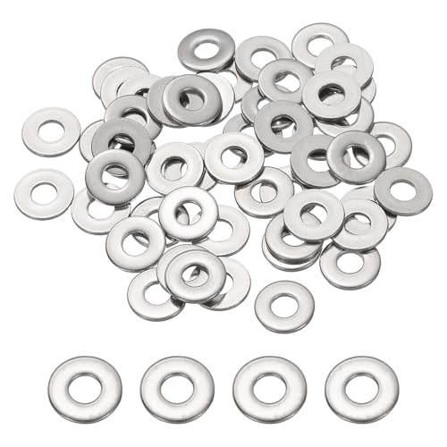 PATIKIL #6 304 Stainless Steel Flat Washers, 50 Pcs Round Metal Washer Small Spacer for Screws Bolts Nuts Assortment (1/6" ID x 2/5" OD) - size: #6 (1/6" ID x 2/5" OD)