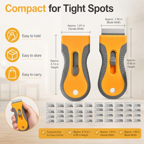Rackii Razor Blade Scraper Tool, 4 Pack with 40 Metal Blades, Safety Lock - size: 4pack+40pcs