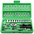Egofine 46 Pieces 1/4 inch Drive Socket Ratchet Wrench Set, with Bit Socket Set Metric and Extension Bar for Auto Repairing and Household, with Green Storage Case - style: 1/4" 46 PCS-Green