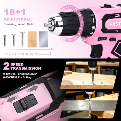FASTPRO 232-Piece Pink Drill Set for Women, Pink Tool Set with Bag - color: Pink