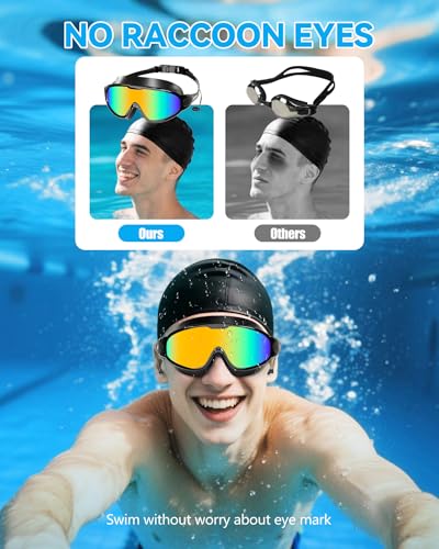 Aegend New Adult Wide View Swim Goggles, Anti-Fog/UV No Leak Swimming Goggles with Ear Plugs for Men & Women - color: Bright Orange & Aqua