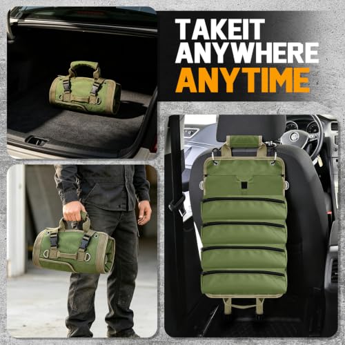Roll Up Tool Bag Organizer for Car, Truck and Garage, Army Green