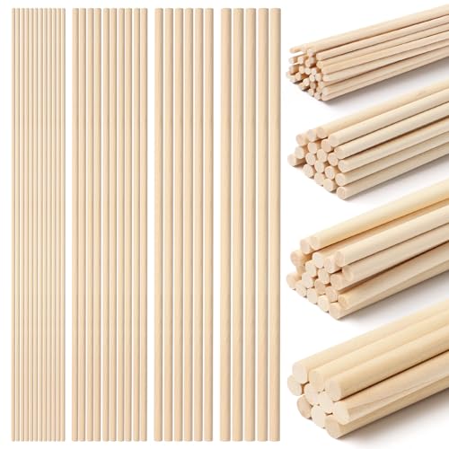 80-Piece Wooden Dowel Rod Set - Assorted Sizes 1/8, 3/16, 1/4, 5/16 x 11.8 Inch Natural Craft Dowel Rods