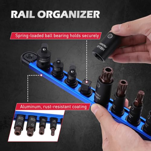 Triple-Square Spline Bit Socket Set: 13-Piece Socket Set with Magnetic Socket Rail Organizer, 1/4,3/8,1/2-inch Drive M4-M18 12 Point Bit Socket Set for Garages Workshops - color: 13pcs Triple Square M4–m18 +Mag Rail