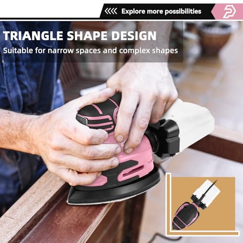 Prostormer Detail Sander, 13000RPM Mouse Sander, 1.6A Electric Palm Sanders - color: Pink