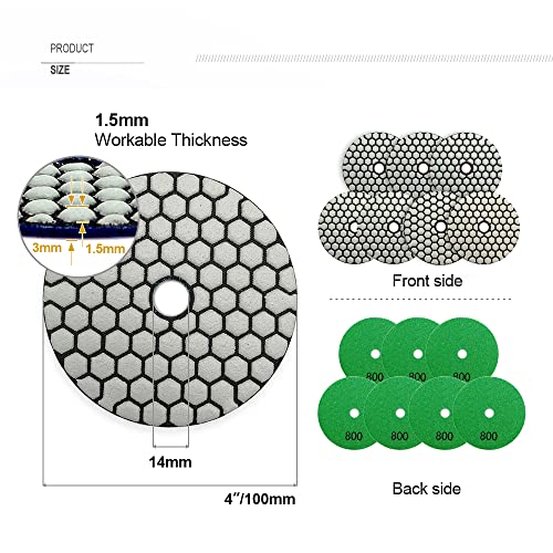 SHDIATOOL 4Inch Dry Diamond Polishing Pads 7PCS 800 Grit for Granite Marble - style: Grit 800