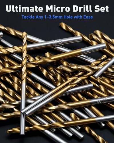 COMOWARE 120-Piece Metric Drill Bit Set, Titanium Coated HSS Micro Bits 1mm to 3.5mm for Metal, Plastic, Wood with Storage Case - style: 120 Pcs
